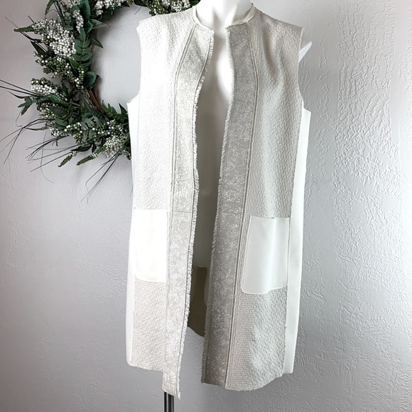 Elie Tahari Mixed Texture White Verina Vest - Picture 2 of 9